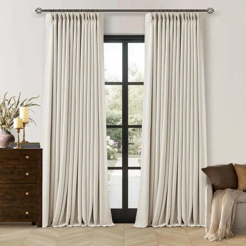 Brand New Twodrapes Cream Ivory 100-Inch Blackout Linen Curtains